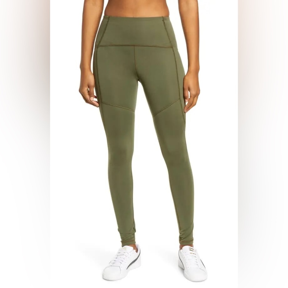 Thinx Kale Green High-Waisted Period Leggings with Pockets Size Large